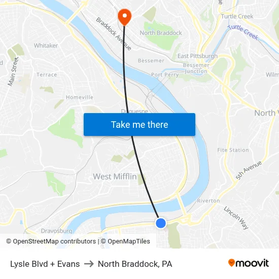 Lysle Blvd + Evans to North Braddock, PA map