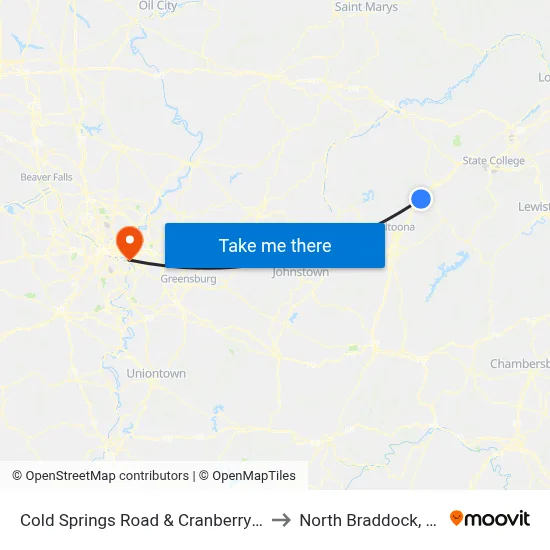 Cold Springs Road & Cranberry St to North Braddock, PA map