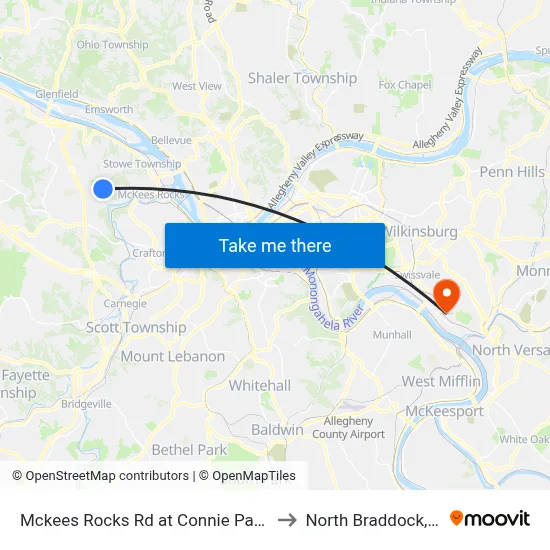 Mckees Rocks Rd at Connie Park Dr to North Braddock, PA map