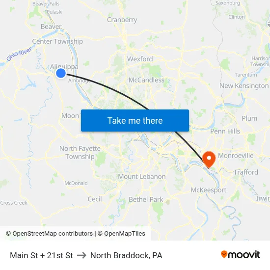 Main St + 21st St to North Braddock, PA map