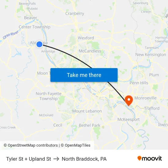 Tyler St + Upland St to North Braddock, PA map