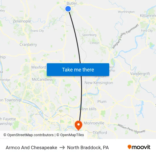 Armco And Chesapeake to North Braddock, PA map