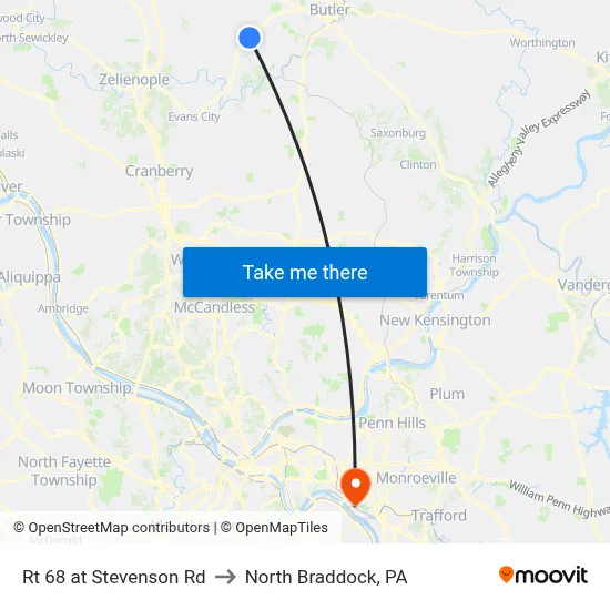 Rt 68 at Stevenson Rd to North Braddock, PA map