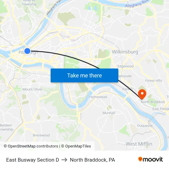 East Busway Section D to North Braddock, PA map