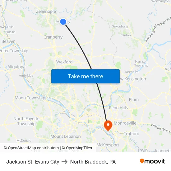 Jackson St. Evans City to North Braddock, PA map
