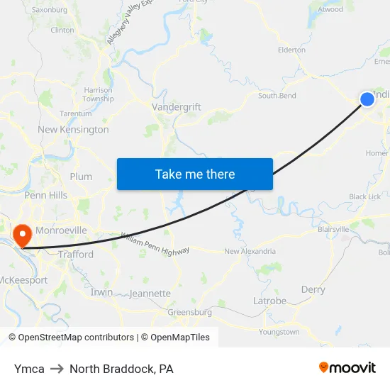Ymca to North Braddock, PA map