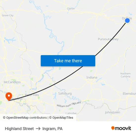 Highland Street to Ingram, PA map