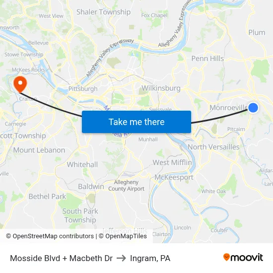 Mosside Blvd + Macbeth Dr to Ingram, PA map