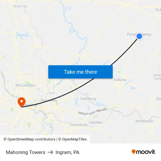 Mahoning Towers to Ingram, PA map