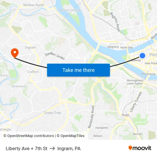Liberty Ave + 7th St to Ingram, PA map