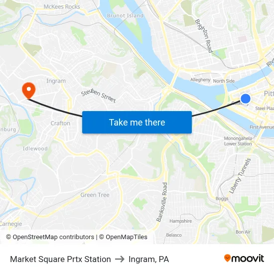 Market Square Prtx Station to Ingram, PA map