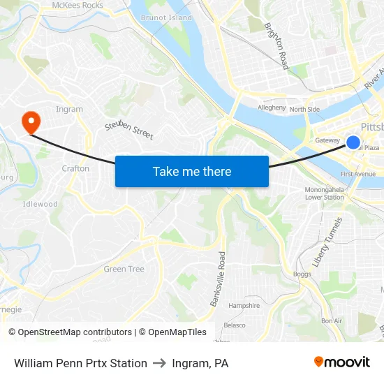 William Penn Prtx Station to Ingram, PA map