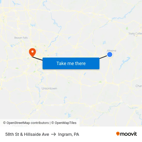 58th St & Hillsaide Ave to Ingram, PA map