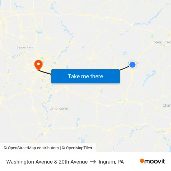 Washington Avenue & 20th Avenue to Ingram, PA map