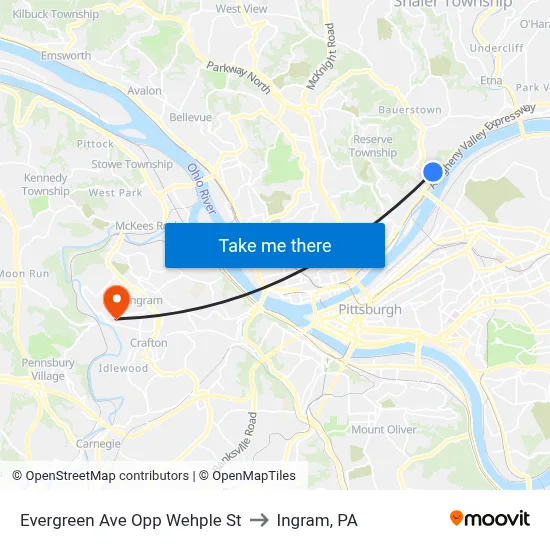 Evergreen Ave Opp Wehple St to Ingram, PA map