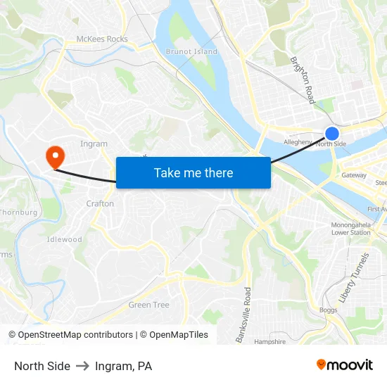 North Side to Ingram, PA map