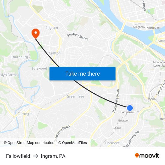 Fallowfield to Ingram, PA map