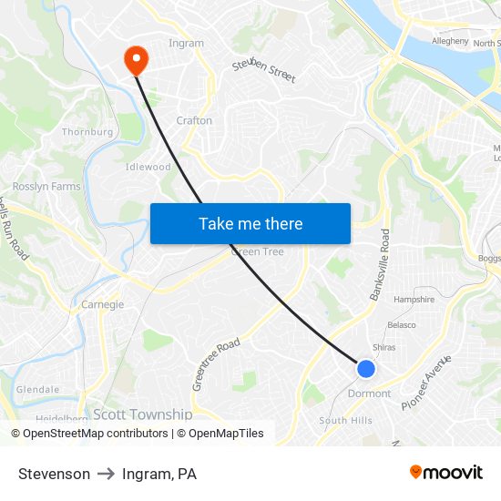 Stevenson to Ingram, PA map