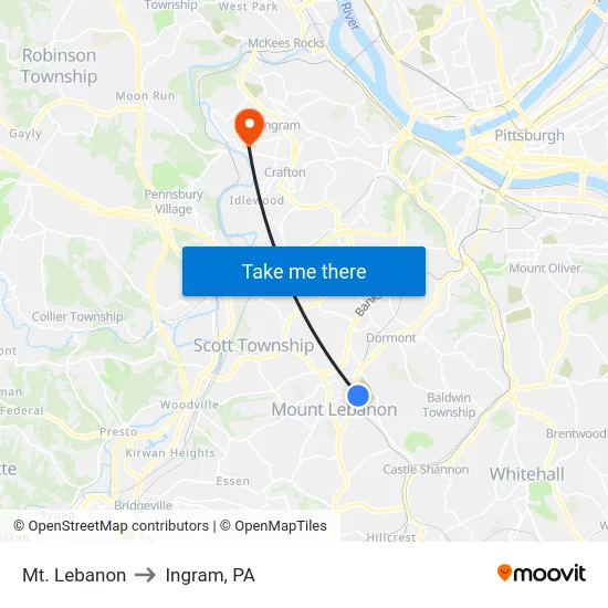 Mt. Lebanon to Ingram, PA map