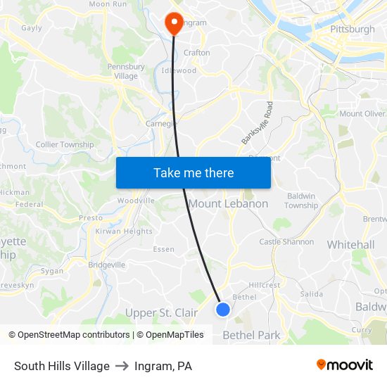 South Hills Village to Ingram, PA map