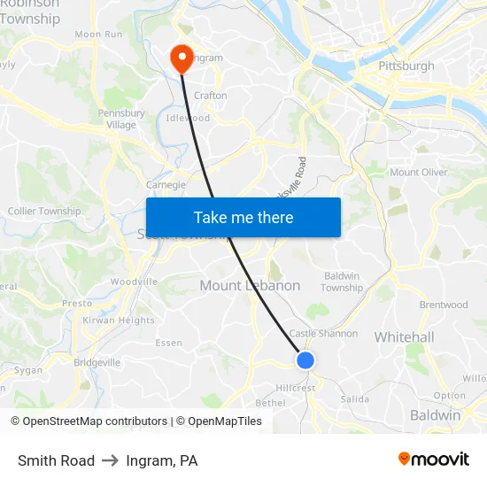 Smith Road to Ingram, PA map