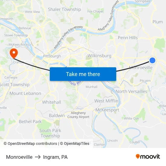 Monroeville to Ingram, PA map