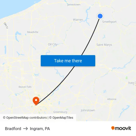 Bradford to Ingram, PA map