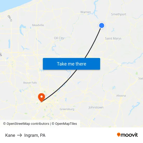 Kane to Ingram, PA map