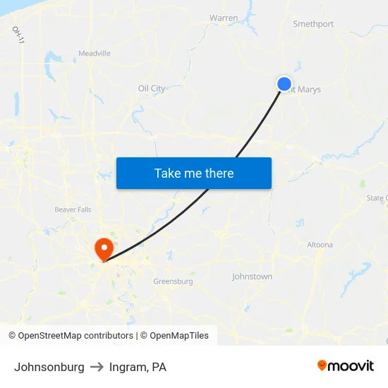 Johnsonburg to Ingram, PA map