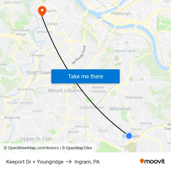Keeport Dr + Youngridge to Ingram, PA map