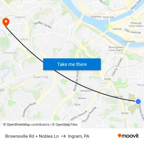 Brownsville Rd + Nobles Ln to Ingram, PA map