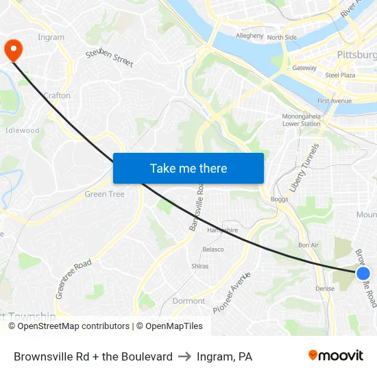 Brownsville Rd + the Boulevard to Ingram, PA map
