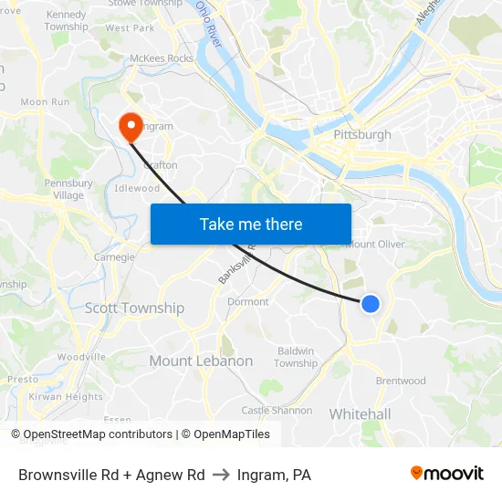 Brownsville Rd + Agnew Rd to Ingram, PA map