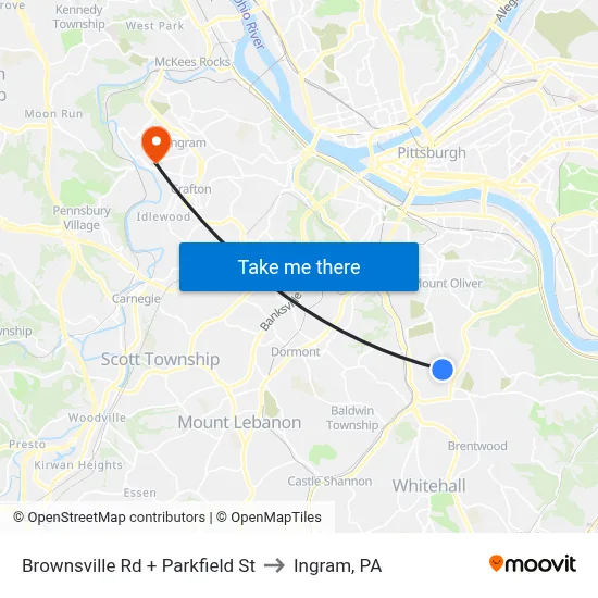 Brownsville Rd + Parkfield St to Ingram, PA map