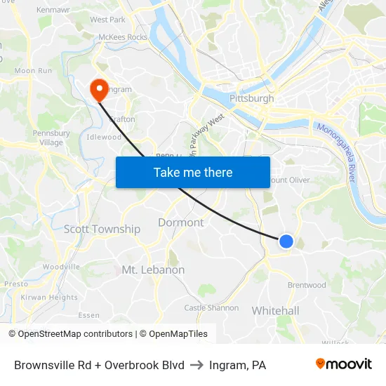 Brownsville Rd + Overbrook Blvd to Ingram, PA map
