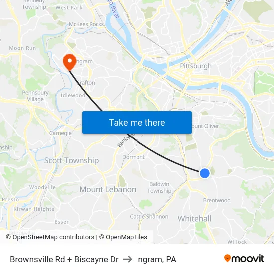 Brownsville Rd + Biscayne Dr to Ingram, PA map
