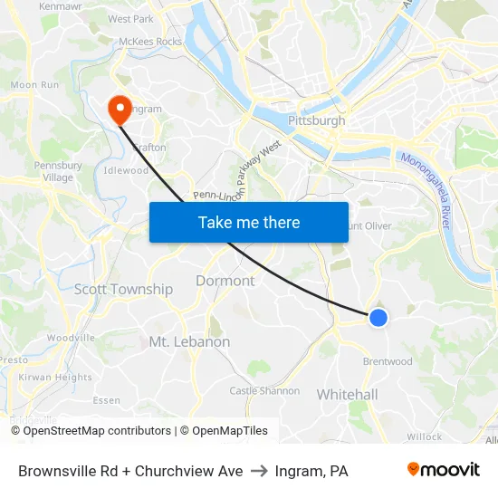Brownsville Rd + Churchview Ave to Ingram, PA map