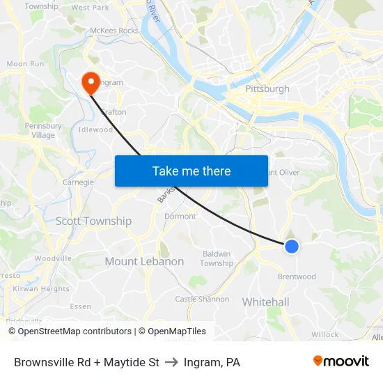 Brownsville Rd + Maytide St to Ingram, PA map