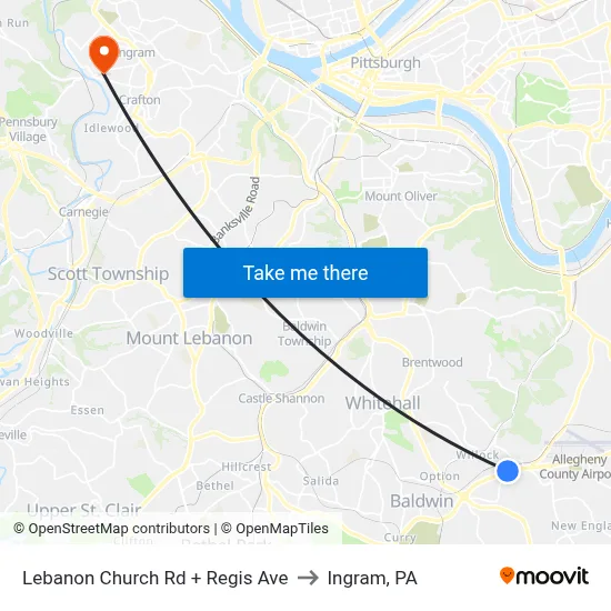 Lebanon Church Rd + Regis Ave to Ingram, PA map