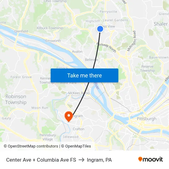 Center Ave + Columbia Ave FS to Ingram, PA map