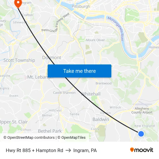 Hwy Rt 885 + Hampton Rd to Ingram, PA map