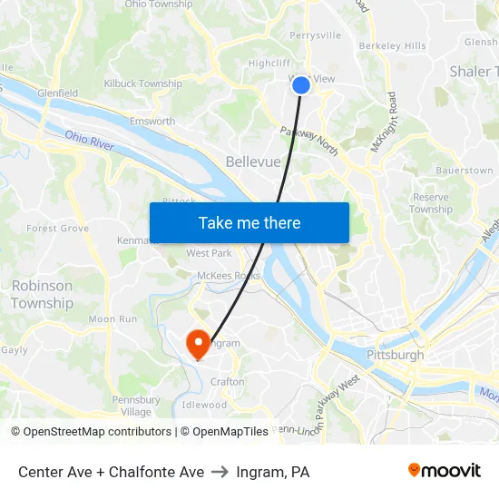 Center Ave + Chalfonte Ave to Ingram, PA map