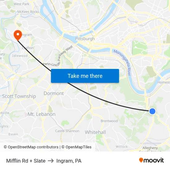 Mifflin Rd + Slate to Ingram, PA map