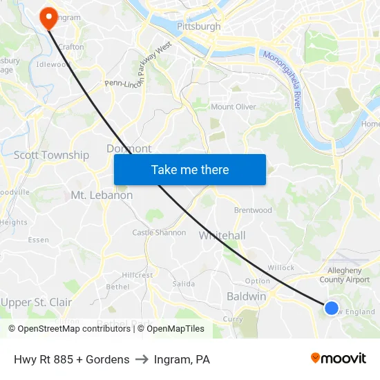 Hwy Rt 885 + Gordens to Ingram, PA map