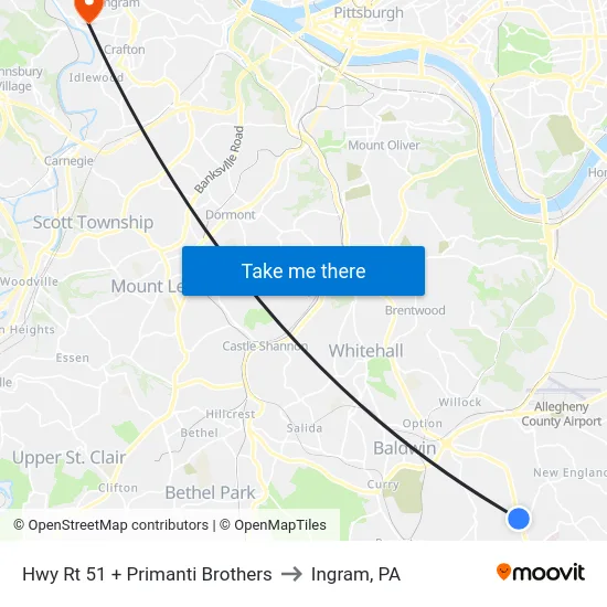 Hwy Rt 51 + Primanti Brothers to Ingram, PA map