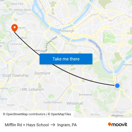 Mifflin Rd + Hays School to Ingram, PA map