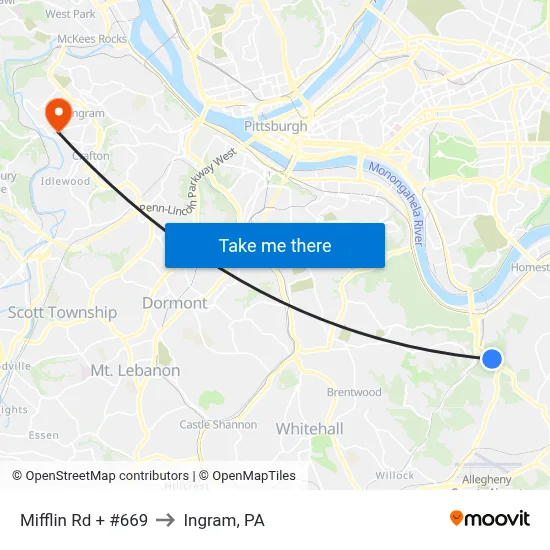 Mifflin Rd + #669 to Ingram, PA map