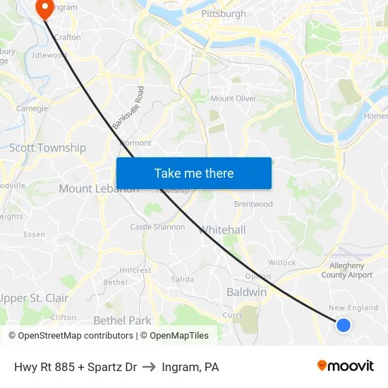 Hwy Rt 885 + Spartz Dr to Ingram, PA map