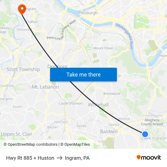 Hwy Rt 885 + Huston to Ingram, PA map