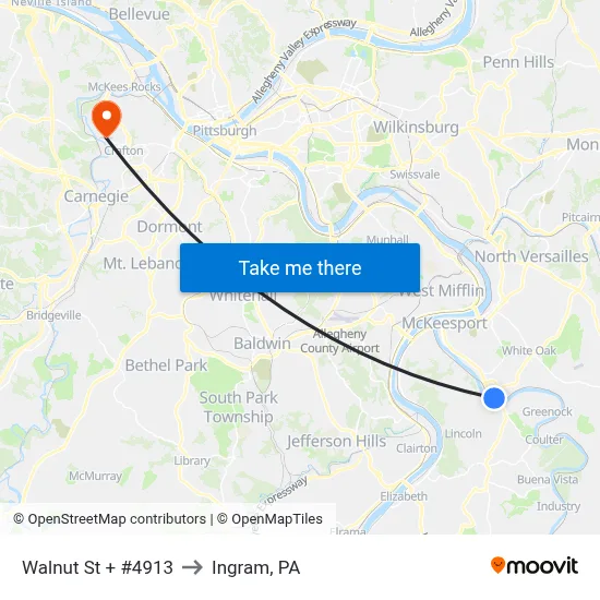 Walnut St + #4913 to Ingram, PA map
